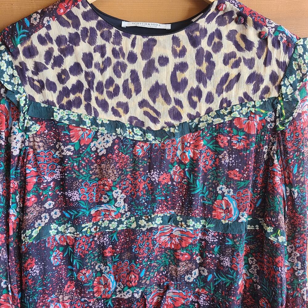 Scotch & Soda Leopard & Lillies Dress Mini Dark Floral 2 NWOT Garden Long Sleeve - Picture 6 of 8